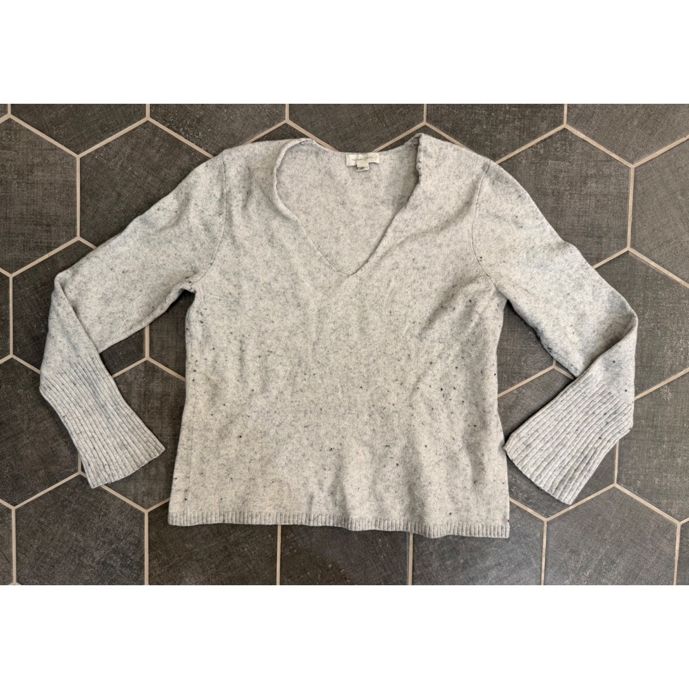 Treasure & Bond Sweater V-Neck Marled Knit Large Gray Long Sleeve Ribbed Cuffs